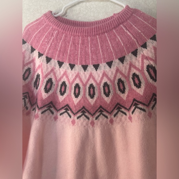 Pink Lily Geometric Pink Fair Aisle Sweater Wool Blend Western XL - Picture 2 of 8